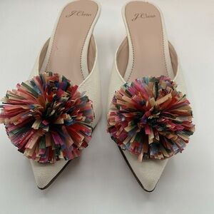 J. Crew Cream Pom-Pom Mules